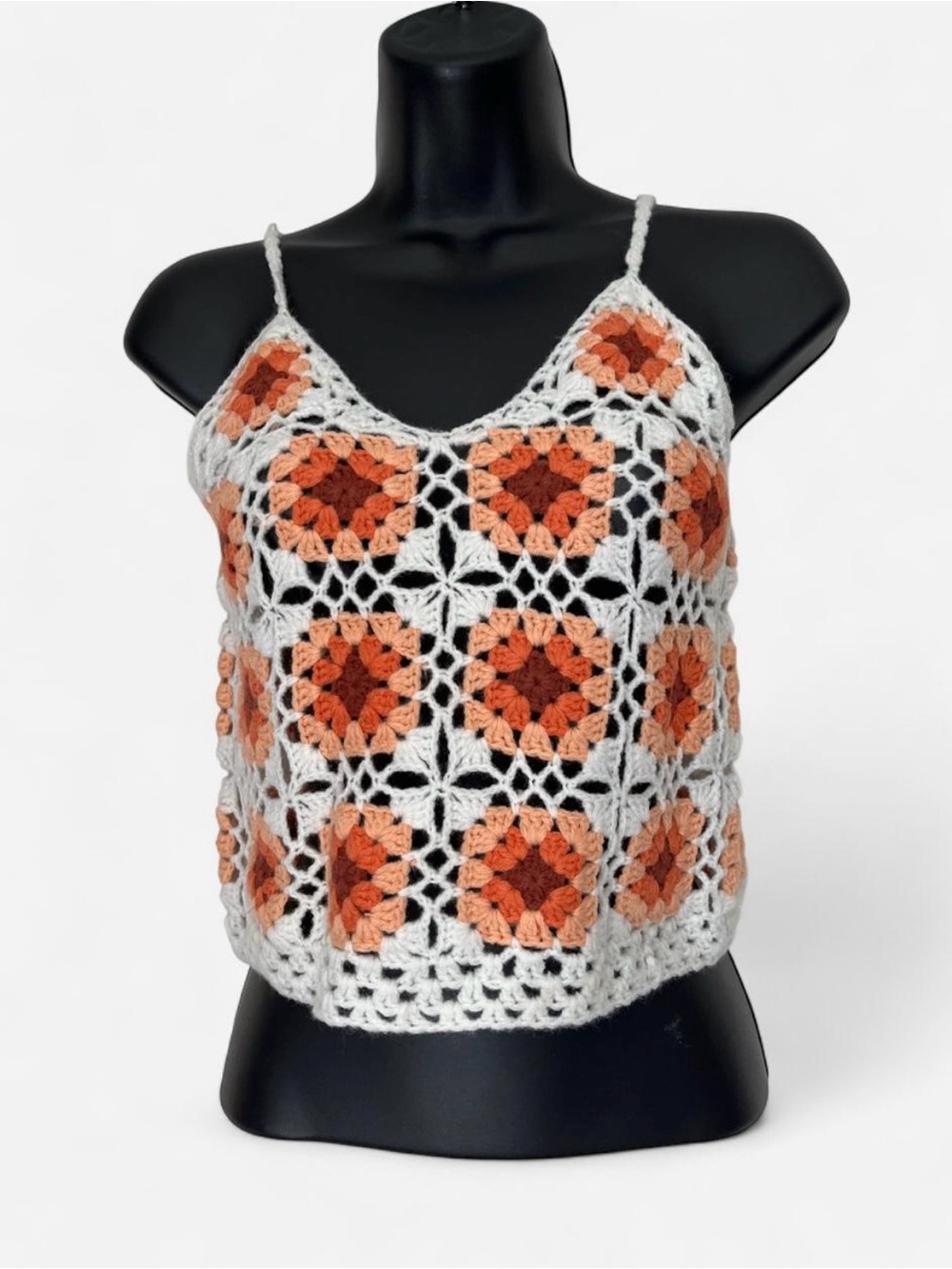Cotton Emporium Crochet Patchwork Tank Top - White and Orange